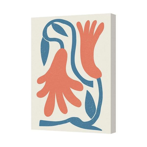 Benjamin Tate Design Abstract Coral and Blue Canvas Wall Art Print Handmade in UK