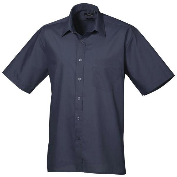 Premier Mens Short Sleeve Formal Poplin Plain Work Shirt - Navy