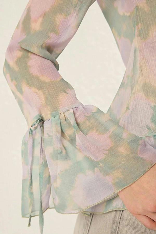 WOVCOR Tie-up Woven Shirt with Ruffle Detail on Front and Sleeves