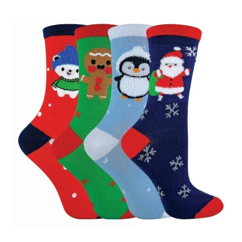 Sock Snob 4 Pack Kids Christmas Novelty Socks | Boys & Girls Festive Santa Cotton Socks