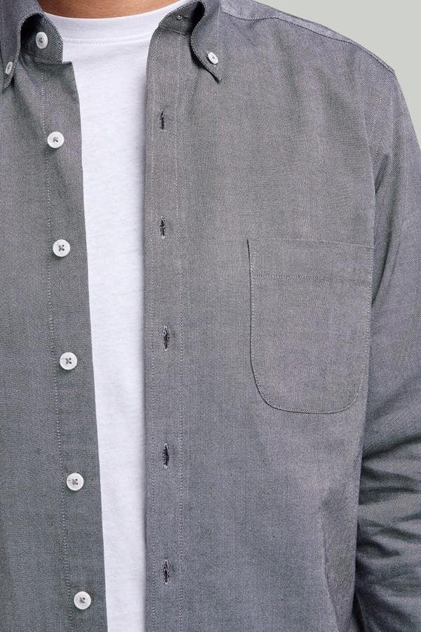 Charcoal Button-Down Collar Washed Oxford Shirt