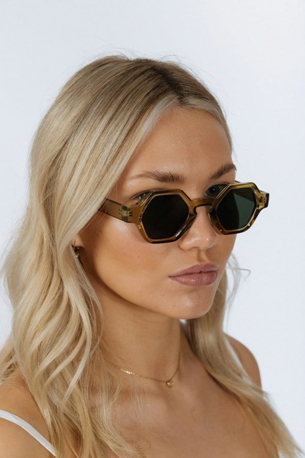 SVNX Round Hexagon Sunglasses in Sage Green