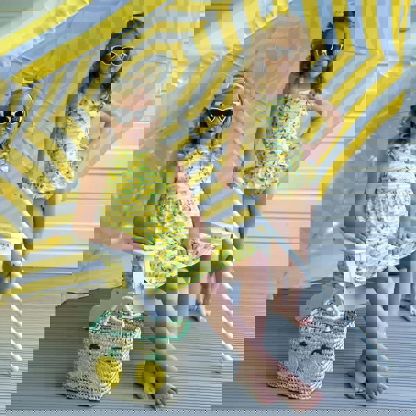 Rachel Riley Lemon Stripe Ruched Swimsuit