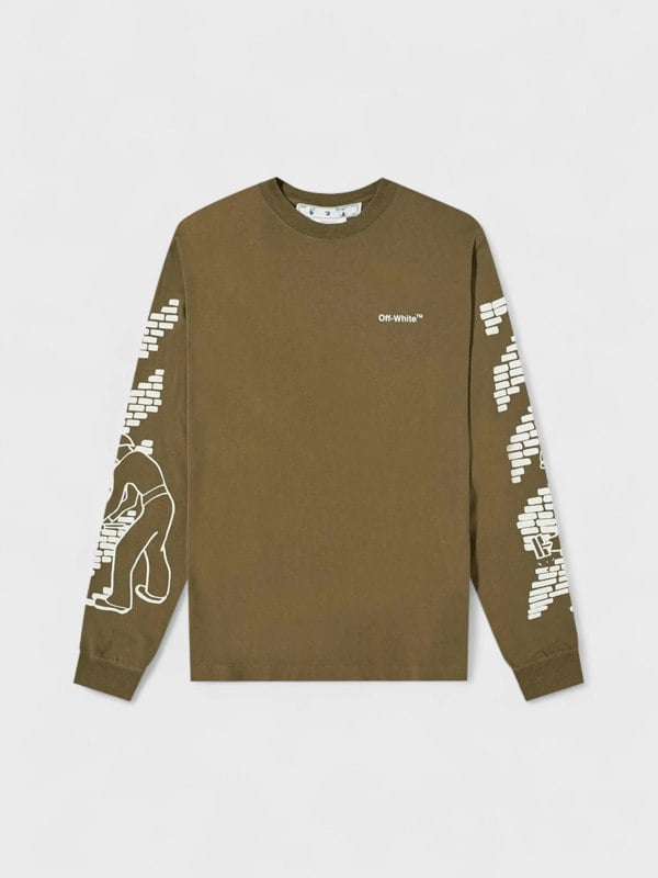 Off-White Bricks Arrow Long Sleeve T Shirt Army Green