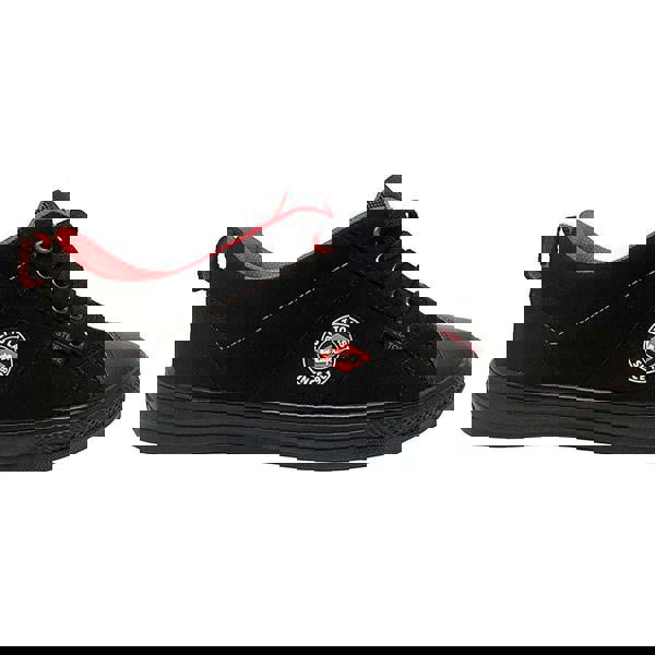 Lee Cooper Baseball Mens/Womens Steel Toe SB Work Lace Up Trainers, black with red accents, featuring a built to last logo on the side.