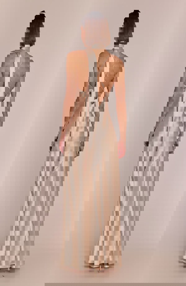 Rewritten London Brooklyn Dress in Champagne Satin