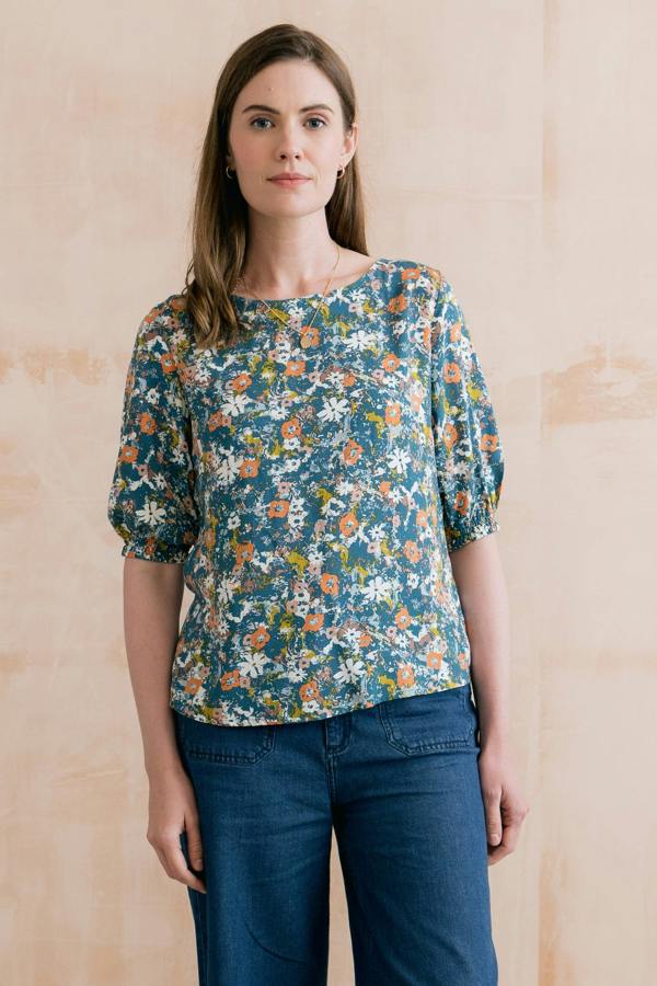 Lily & Me Meadow Printed Top Petrol