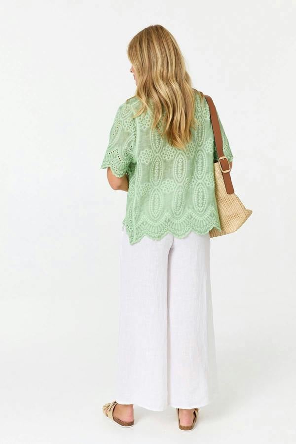 Green | Embroidered Textured 1/2 Sleeve Blouse