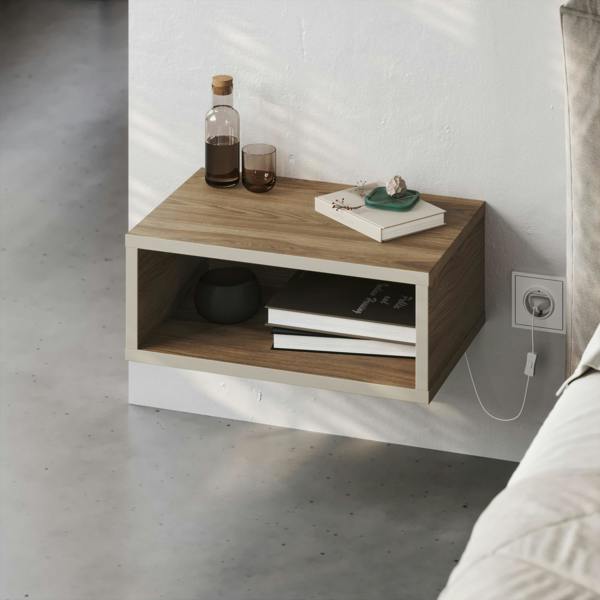 Decortie Modern Floating Bedside Table w/ LED Lights 45cm Wall-Mount Nightstand End Table Open Shelf Bedroom