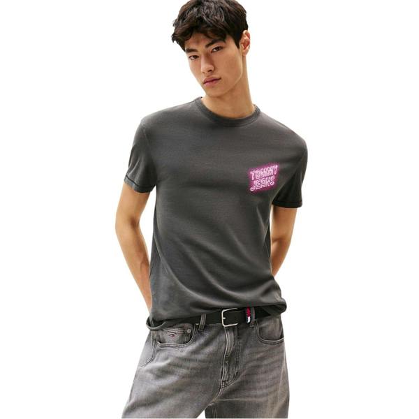 Tommy Jeans Mens Neon Sign Crew Neck T-Shirt - Black - 