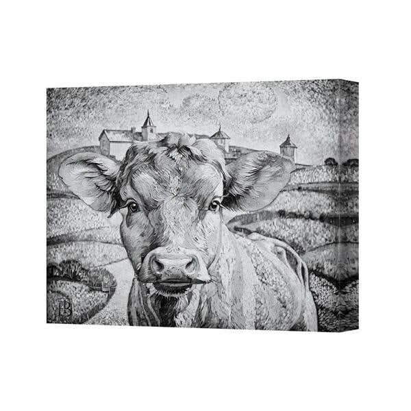 Benjamin Tate Design Cow Canvas Art Print With Deep Wooden Frame Handmade In United Kingdom