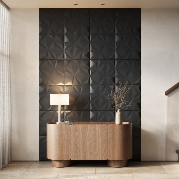 Wallsupply UltraLight Geo Lite 3D XPS Wall Panel Tiles Black - 8 pack, 2m2