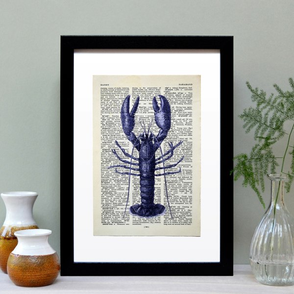 Hands & Hearts Lobster vintage book page art print