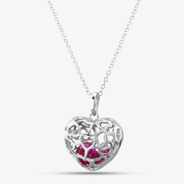 T. H. Baker Silver Pink Red Cubic Zirconia Caged Heart Pendant Necklace SP01420R