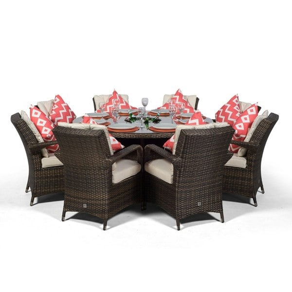 Giardino Arizona Round 8 Seater Rattan Patio Dining Set with Ice Bucket Drinks Cooler