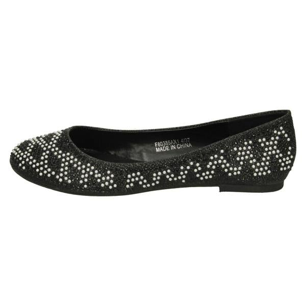 Spot On Ladies Spot On Diamante Bead Ballerinas F80385