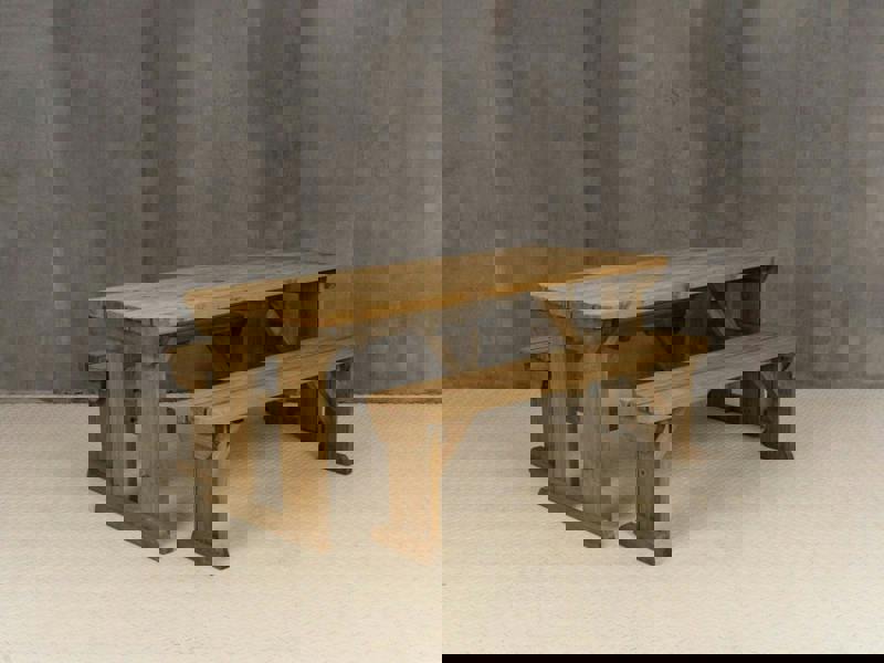 Yews Rounded Space-Saving Picnic Table and Benches Set – Rustic Finish Wooden Outdoor Dining Set for Gardens and Patios
