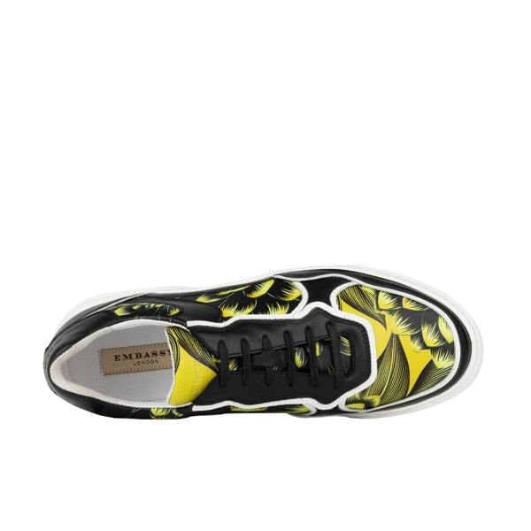 Embassy London Ecstatic - Yellow Flowers - Men's Leather low top white sole Italian leather trainer