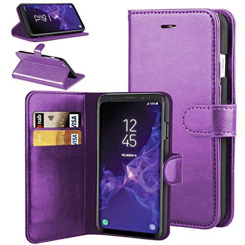 1st Choice: Purple wallet book case pouch holster with Card holder and stand for Samsung Galaxy S9