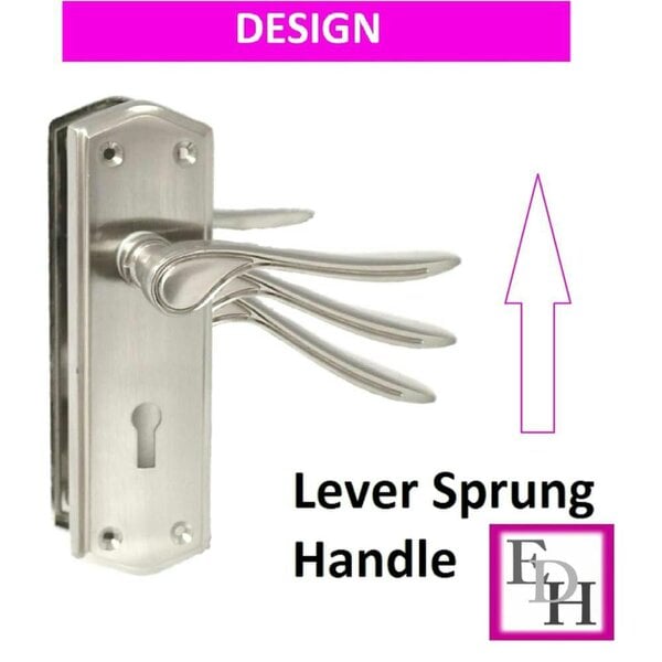 EDH Door Hardware Premium Satin Nickel Internal Lock Handles with Long Back Plate and 3 Lever Mortise Sash Lock - Stellar Design, 4 Pairs