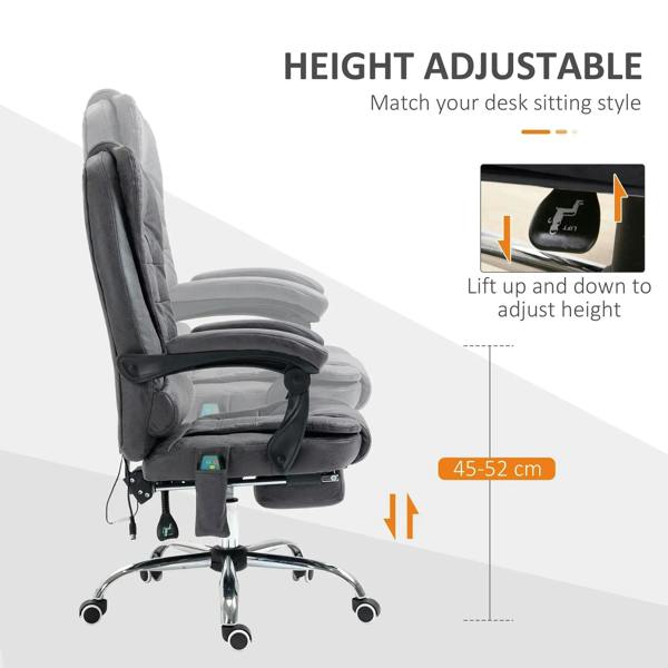 Dark grey height-adjustable office chair with high back, padded armrests, and swivel base