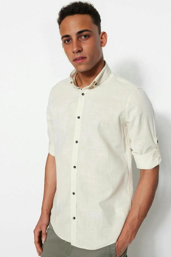 WOVCOR Slim Fit 100% Cotton Linen Look Men’s Shirt