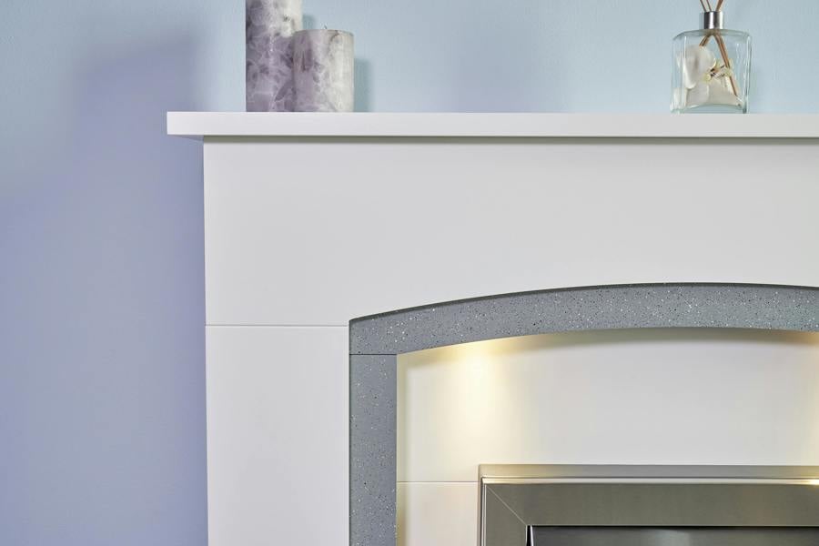 Adam Savanna Fireplace in Pure White & Grey with Downlights, 48 Inch