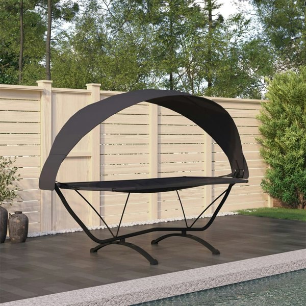 Berkfield Outdoor Lounge Bed with Canopy Black Steel and Oxford Fabric