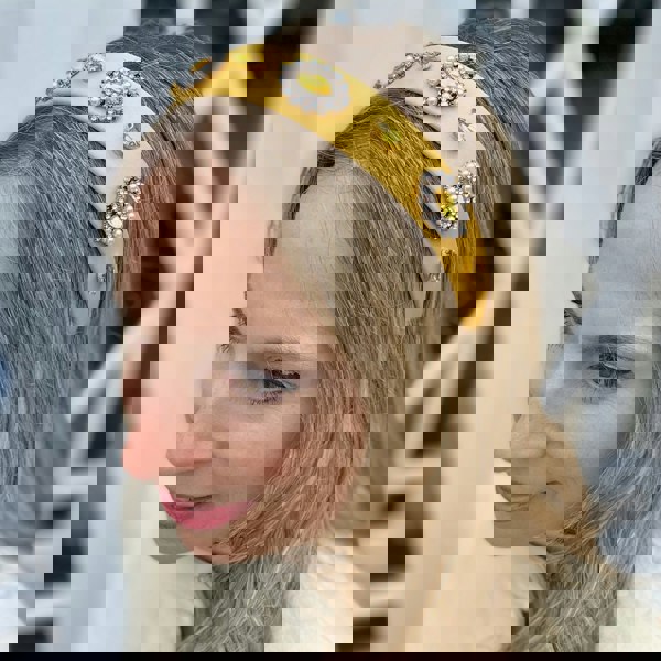 Yellow Hair Band with Pearls Yellow Headband Yellow Alice Band hair down