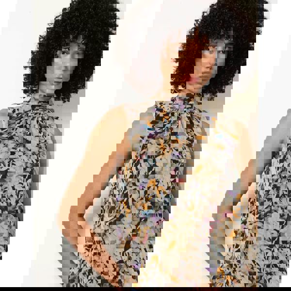 Blue Vanilla Sleeveless Watercolour Puff Hem Blouse