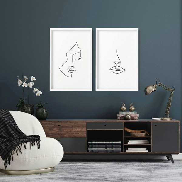 Line art drawings | Set of 2 wall art prints for living room