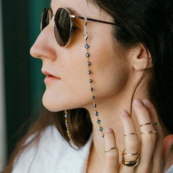 The Colourful Aura Gold Blue Evil Eye Protection Summer Turkish Reading Eyeglass Chain Lanyard