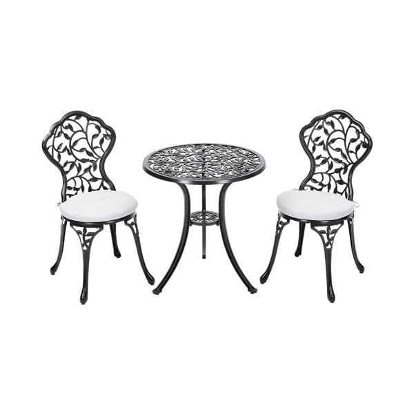 3pcs Black Cast Aluminum Bistro Table and Chairs Set Garden Dining Sets Living and Home