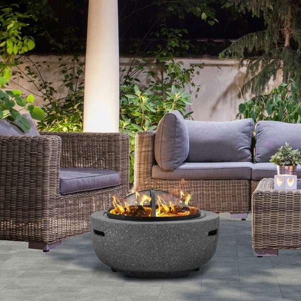 60cm Dark Grey Round Fire Pit Wood Burner & BBQ Grill Party Dining Garden Heater - LoopsDirect