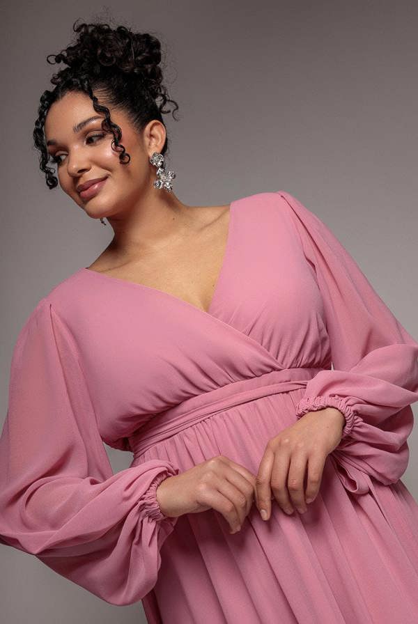 Wrap Back With Front Slit Chiffon Maxi Dress - Dusty Pink DR2800P