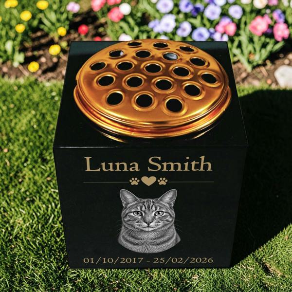Memorials Direct Cat Memorial Granite Photo Vase
