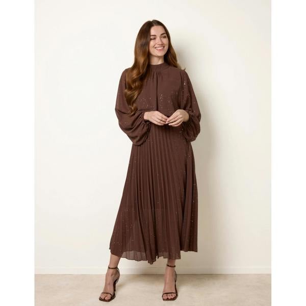 Blue Vanilla Pleated Metallic Sparkle High Neck Dress