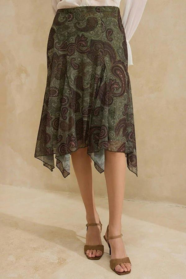 WOVCOR Floral A-Line Ruffled Regular Waist Midi Tulle Knit Skirt