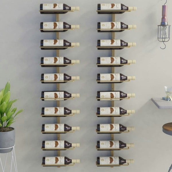 Berkfield Wall-mounted Wine Rack for 10 Bottles 2 pcs Gold Metal