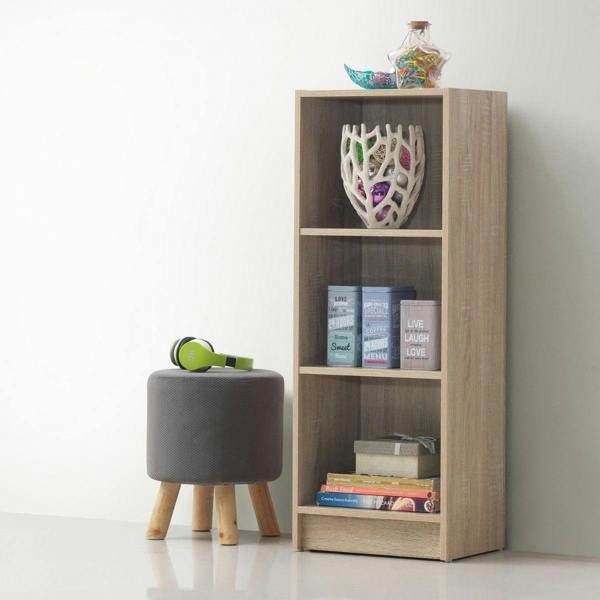 Timber Art Design 3 Tier Medium Narrow Bookcase Shelving Unit Living Room Office Bedroom