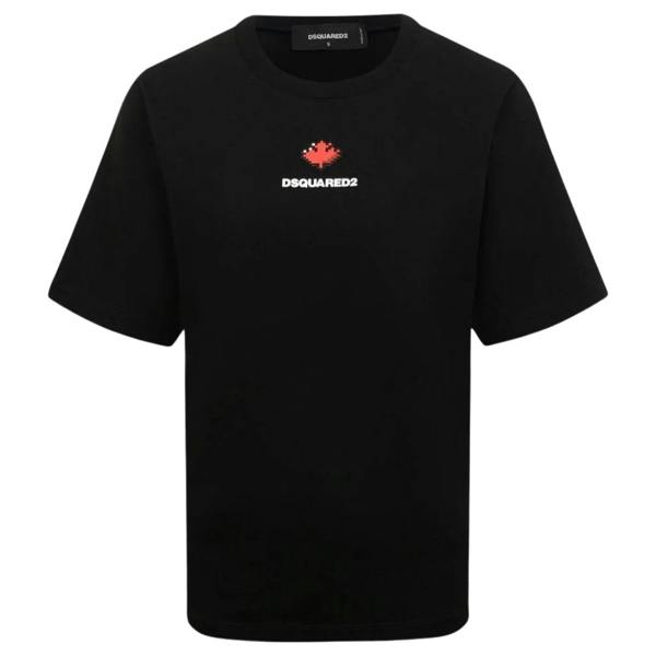 DSQUARED2 Pixel Leaf Logo Print Crew Neck Black  T-Shirt XXS