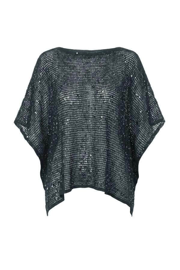 Sequin Embellished Boat Neck Batwing Sleeve Knit Jumper