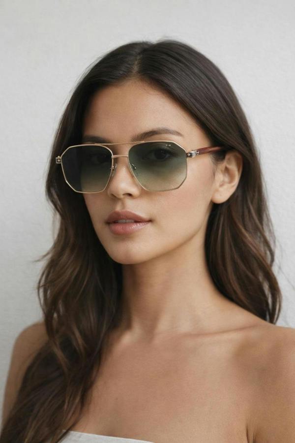 SVNX Retro Square Navigator Sunglasses in Green Brown