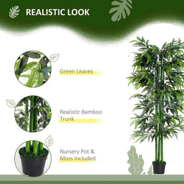 Artificial bamboo greenery with realistic trunk and green leaves, black pot