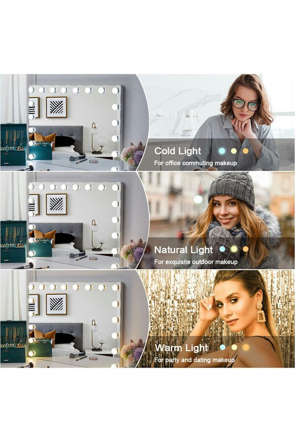 Living and Home Rectangle Hollywood Vanity Mirror with 18 Dimmable LED Bulbs