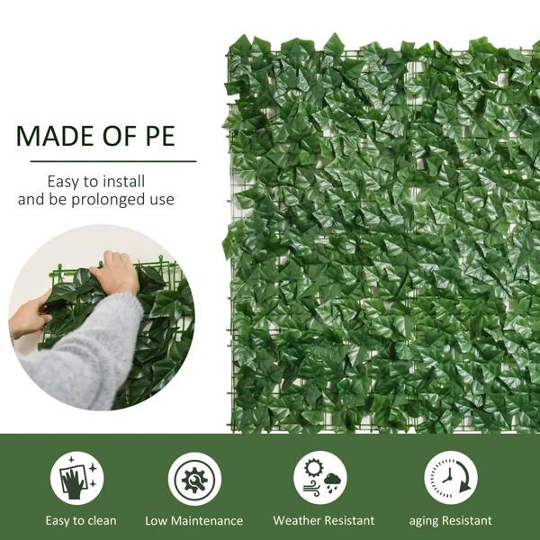 Dark green artificial hedge screen panel on mesh backing, made from PE