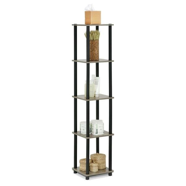 WALPLUS BK Turn-N-Tube 5-Tier Corner Square Rack Display Shelf, French Oak Grey/Black perfect for organized storage and display - 99132GYW