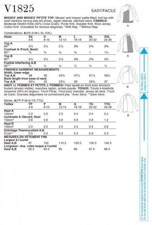 Vogue Sewing Pattern 1825, Tops for Women, A (XS-S-M-L-XL-XXL) - Easy