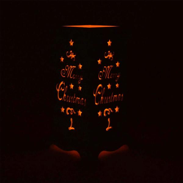 220mm LED Flameless Wooden Table Top Candle Holder with Merry Christmas Engraving, White image 9