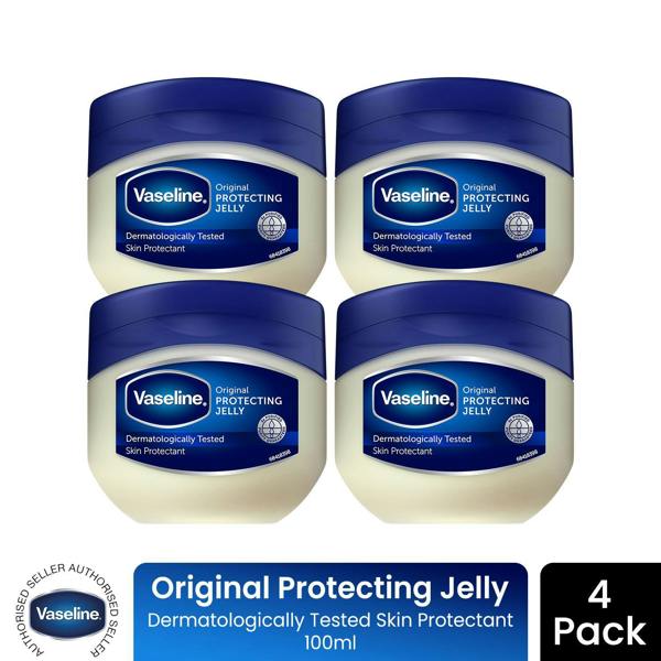 Vaseline Petroleum Jelly Original Skin Protectant Sensitive Skin 100ml, 4 Pack